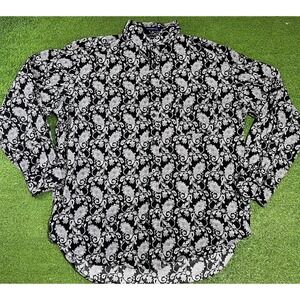 Vintage Paisley Button Down LG Black Western Shirt 90s Casual Dress Rodeo